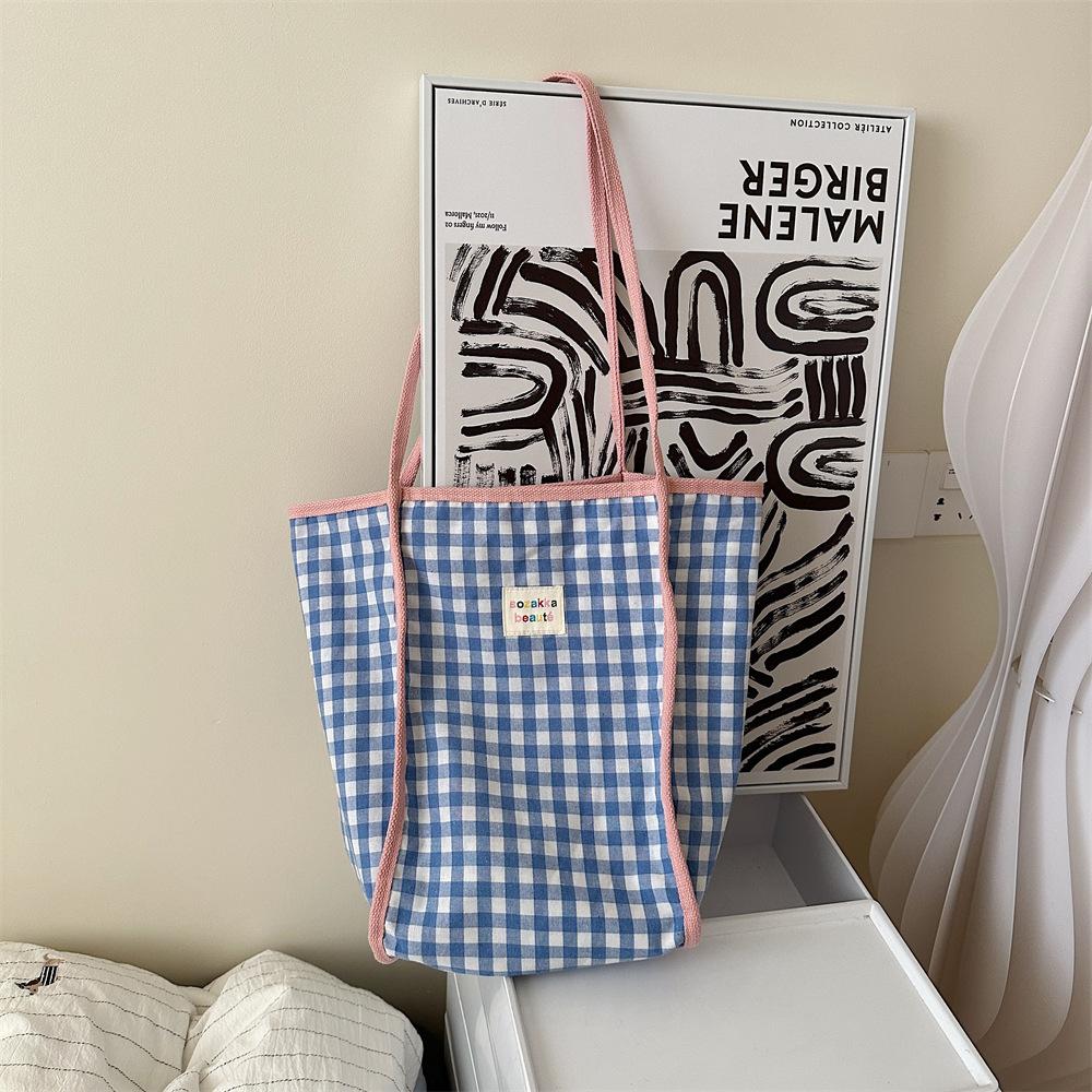 Винтажная клетчатая сумка через плечо Холщовые сумки для женщин Сумки-тоут большой вместимости для женщин Сумка для книг для студенток