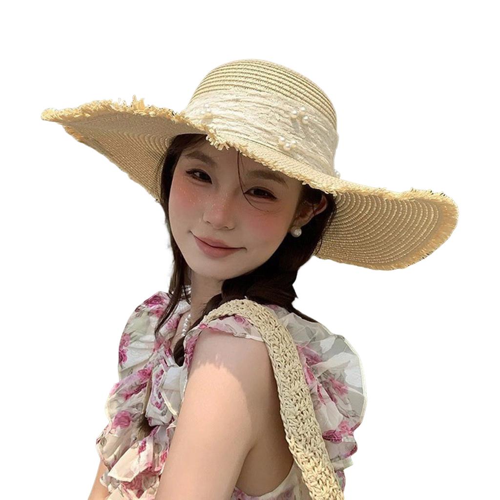 Sweet Women Wide Brim Straw Hat Cool Beach Hat Travel Brim Summer UV Hats for Outdoor Sports Hiking Travel