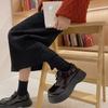 Туфли на платформе, летние ретро-туфли на шнуровке в британском стиле, маленькие кожаные туфли, женские мягкие кожаные туфли на толстой подошве, круглые туфли с большим носком