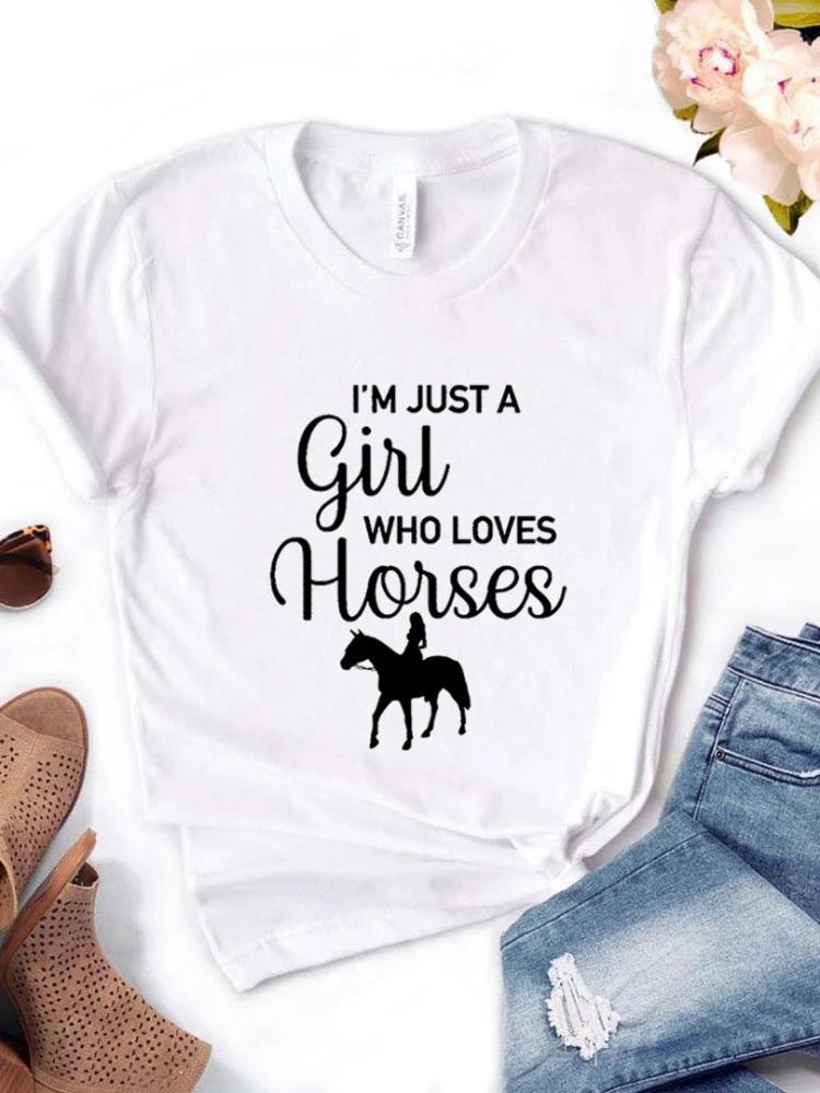 Футболка с принтом «Девушка, которая любит лошадей» женская с коротким рукавом и круглым вырезом свободная футболка летняя женская футболка топы женские рубашки