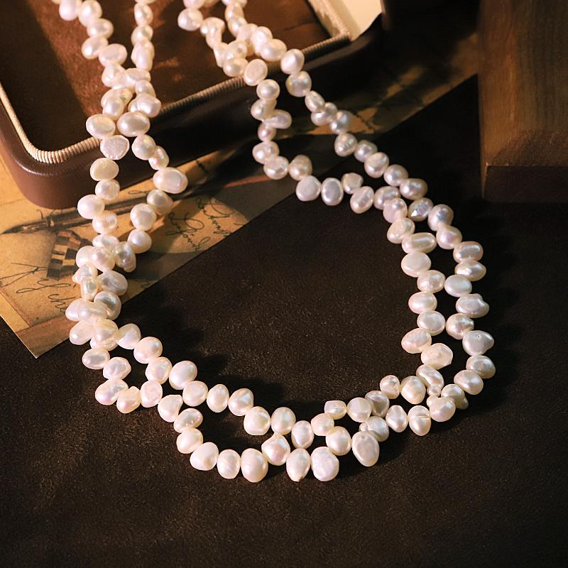 Double-Sided Light 5-6mm Pearl Double Circle Necklace Luxurious Design Classic Necklace Gift for Wife Women Jewelry GN0855