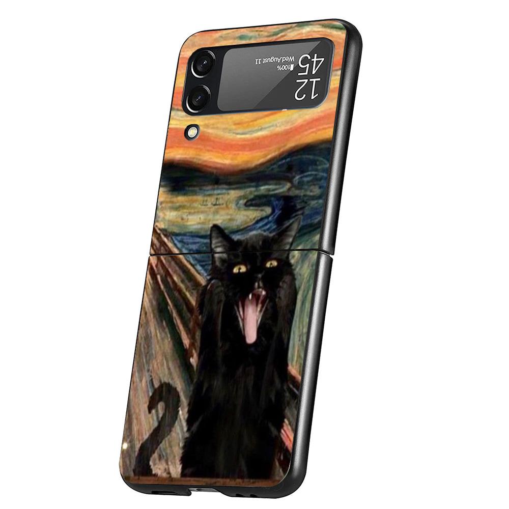 Black Cat Cartoon Cute Cover Phone Case For Samsung Galaxy Z Flip 7 6 5 4 3 5G Flip7 Flip6 Flip5 Flip4 Flip3 Black Fundas Shell