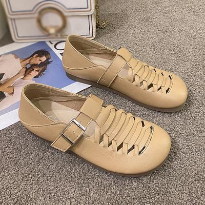 Женская летняя обувь, женская роскошная кожаная повседневная обувь босиком для женщин, тренд 2024 года, удобные плоские модные сандалии для ходьбы на открытом воздухе