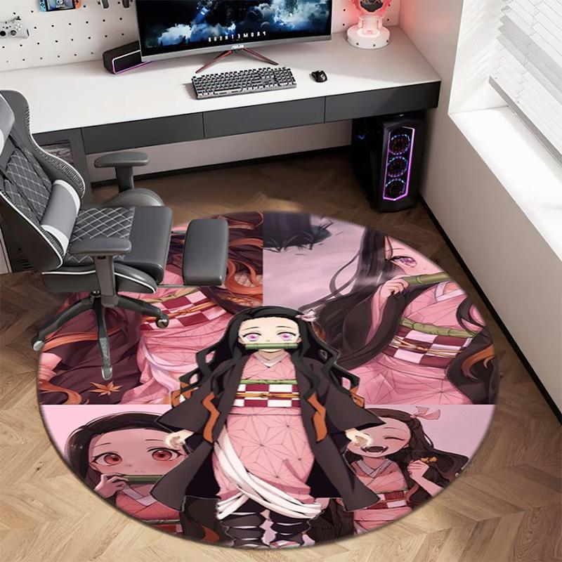 Classic Japanese-style cartoon Demon Slayer round rug, home soft decorative anti-slip yoga mat and chair mat, outdoor floor mat carpet K31