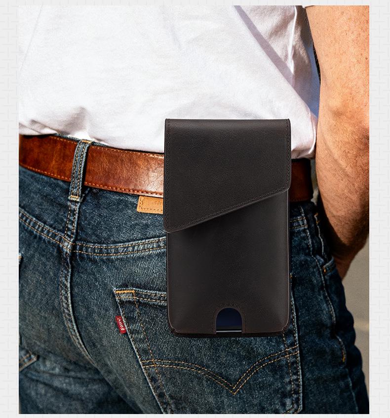 Chao Niu Vertical Style Cowhide Leather Waist Bag - Outdoor Tactical Phone Holder for Men