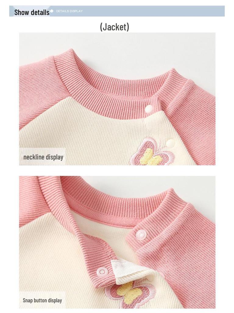 2025 Autumn Pink Floral Girls' Long Sleeve Sweatshirt & Joggers Two-Piece Set