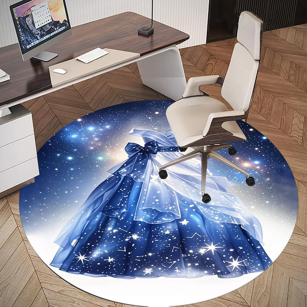 1PC Celestial Starry Gown Round Chair mat Area Rug - Non-Slip, Floor Mat for Office, Bedroom, home decor Christmas Gift c0528051