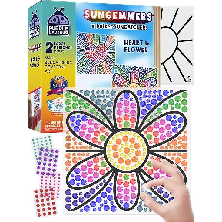 PURPLE LADYBUG SUNGEMMERS Suncatcher Gem Art for Kids - Fun Valentines Day Crafts for Ages 6-12, Birthday Gift for Girls 6-8, 8-12, Arts & Crafts