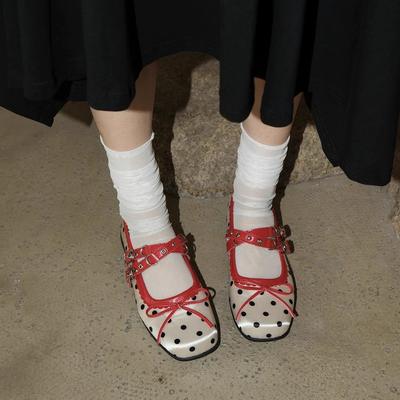 Французские ретро балетки женские мягкая подошва 2025 новые красные в горошек атласные туфли Мэри Джейн женские балетки