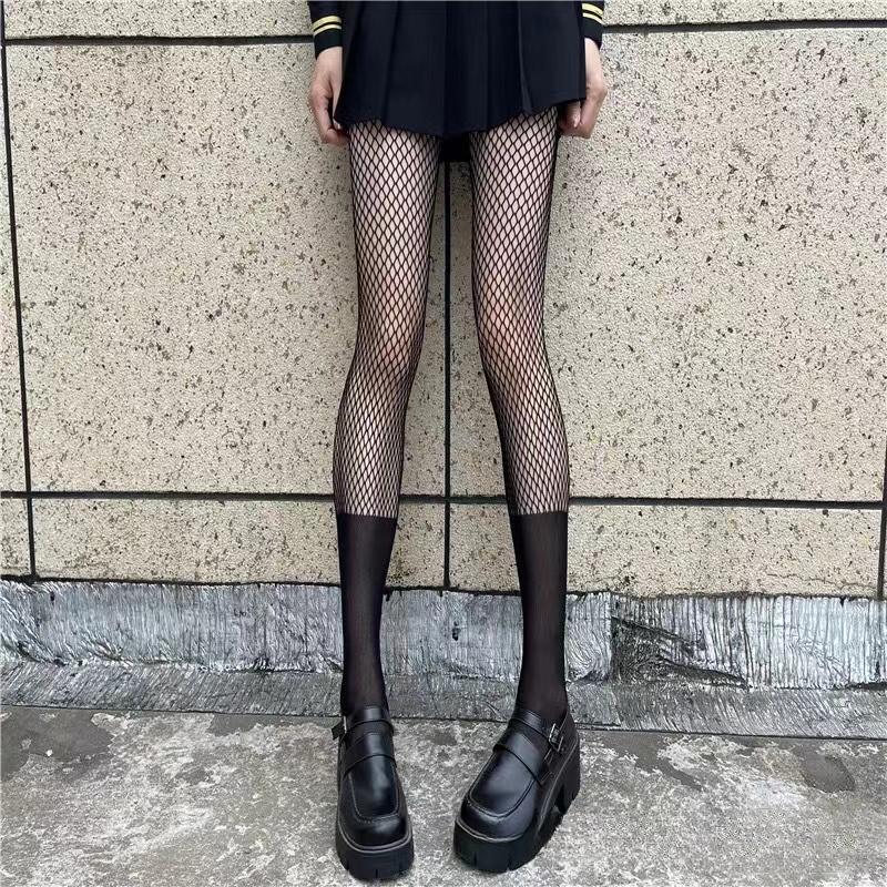 Сексуальные женские поддельные длинные колготки в сеточку, сетчатые колготки, пэчворк, прозрачные черные чулки до бедра, женские чулочно-носочные изделия