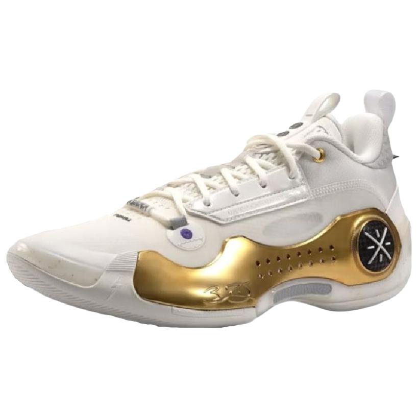 Li Ning WOW 10 Износостойкие Амортизирующие Низкие Баскетбольные Кроссовки Мужские Бело-Золотые ABAS083-34