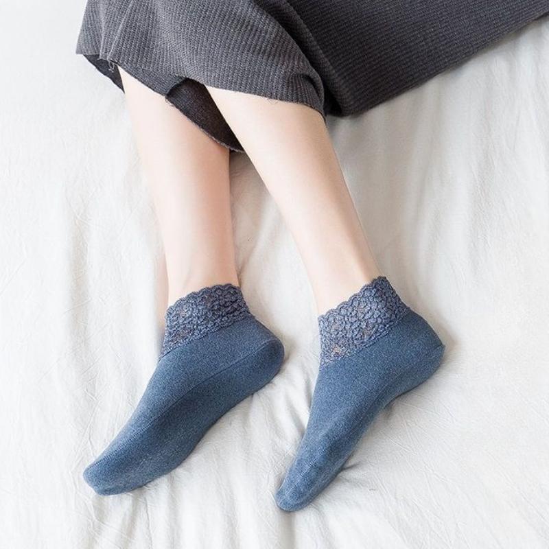 Lace Ankle Socks Non-slip Floor Socks Women's Autumn Winter Thickened Warm Fleece Socks