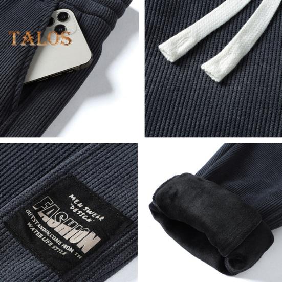 Winter Fall Men Sport Pants Loose Drawstring Elastic Waist Thick Plush Pockets Plus Size Ankle-banded Solid Color Exercise Trousers Daily Wear