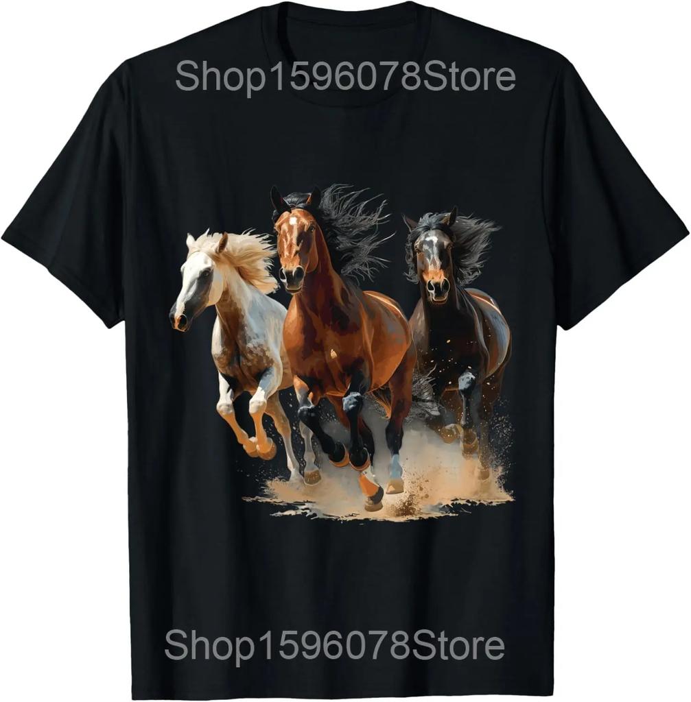 Heart Horse Cute Love Equestrian T Shirts Men Women Pure Cotton Humor Streetwear Tee Shirt Short Sleeve Unisex Loose Clothing