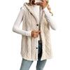 Women's Sleeveless Hoodie Coat Button Down Faux Fur Fuzzy Coat Oversized Textured Hooded Vest Fall Outerwear