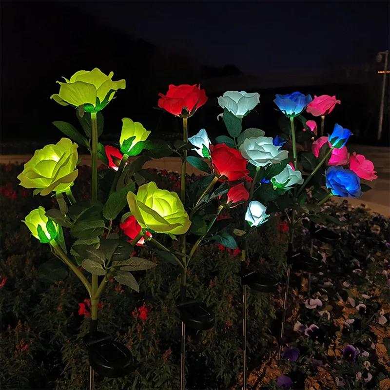 5 Heads Solar Light Yard Lights Outdoor Garden Lighting For Fence White Fence Flowers Roses Flower Lamp Flood Patio Pathway Blue
