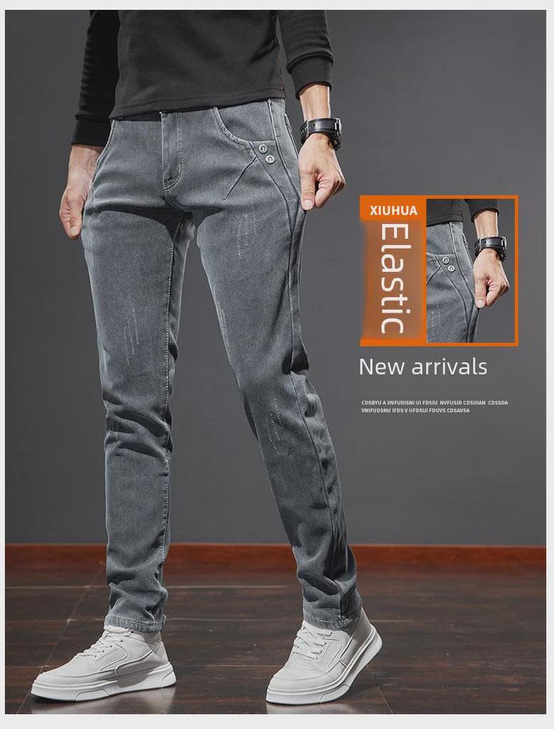 Плюшевые эластичные фланелевые джинсы для мальчиков: Удобные, Сохраняющие тепло, Приталенные, Прямые брюки для весны и осени