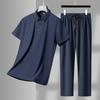 Summer Men's Young and Middle-aged Lapel Seamless Icy Breathable Short-sleeved T-shirt Trousers Casual Suit