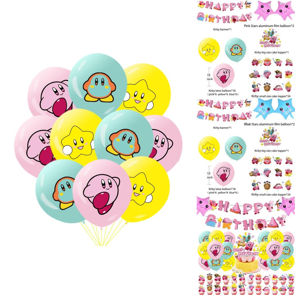 Набор подвесных флагов для украшения на день рождения в стиле Кирби с вставкой для торта из игры, воздушные шары из алюминиевой фольги, набор вымпелов