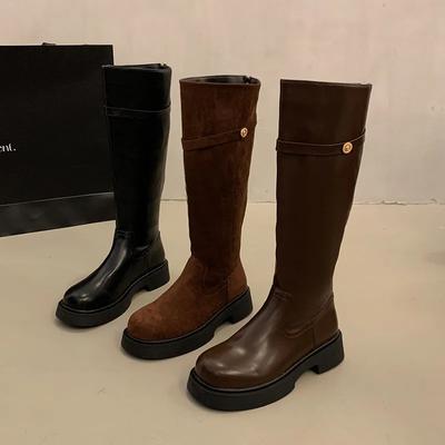 Дизайнерские женские сапоги до колена, модные туфли с большой окружностью цилиндра, осень-зима, на низком каблуке, женские длинные сапоги в рыцарском стиле