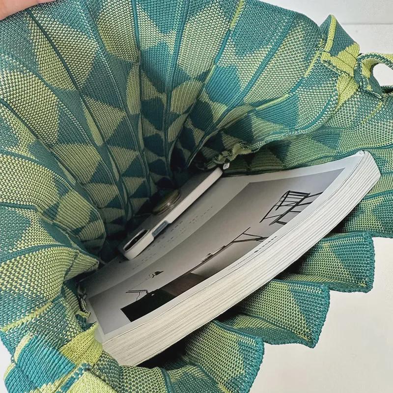 Женская модная трикотажная плиссированная сумка-аккордеон через плечо