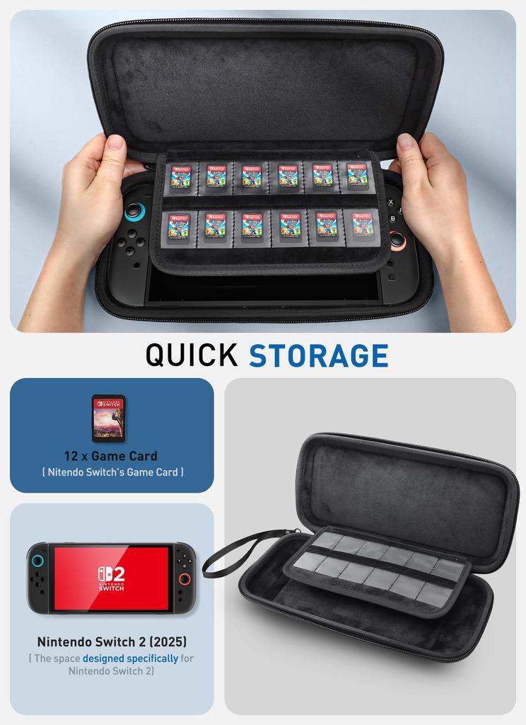Mumba Storage Bag for Nintendo Switch 2 2025 with Can Store 12 Game Accessory Case for Switch Mini Waterproof, Dustproof, Shockproof, Straps, Carts,