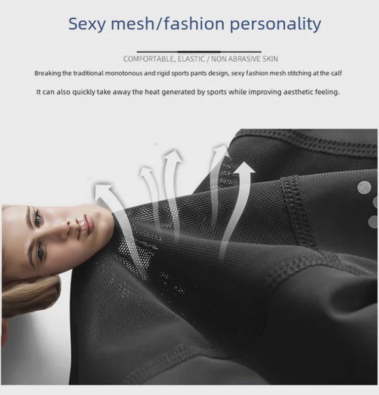 Женские сетчатые леггинсы для фитнеса с высокой талией — быстросохнущие, приподнимающие бедра, обтягивающие, эластичные брюки для бега