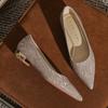 2210 Flat Thick Heel Shoes Women's 2025 New Bridal Crystal Wedding Shoes Pointed Bridesmaid Shoes Shallow Mouth Not Tired Feet Single Shoes