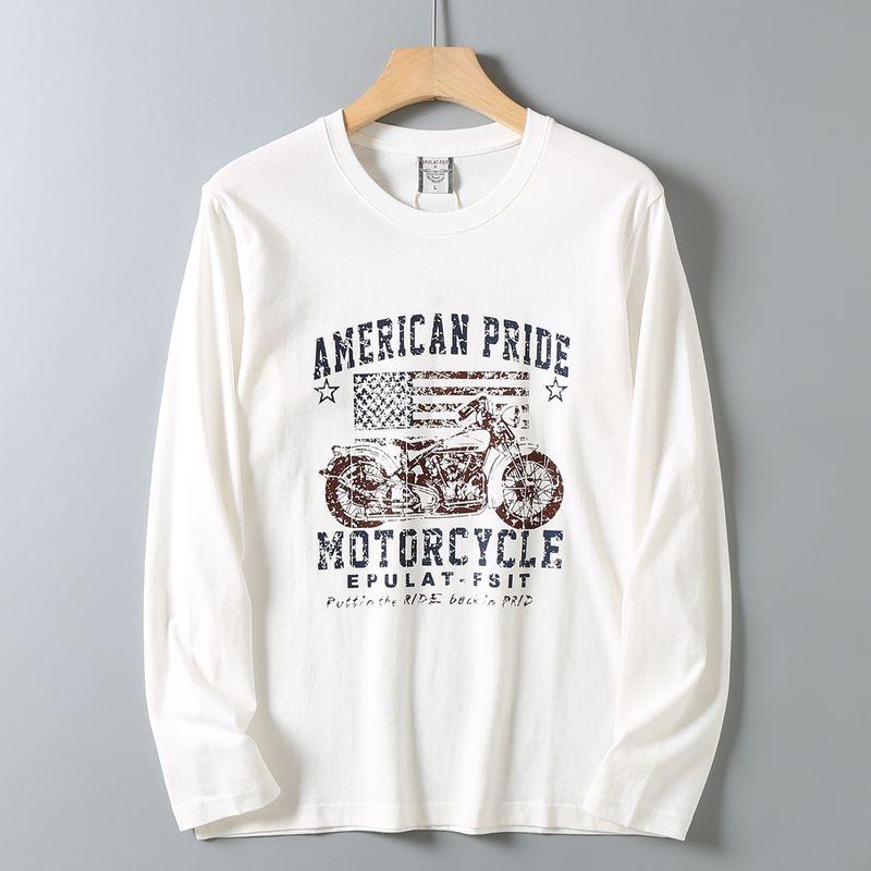 Men's Autumn Base Layer Cotton Brushed Print Motorcycle Retro Trendy Versatile Long-Sleeve T-Shirt