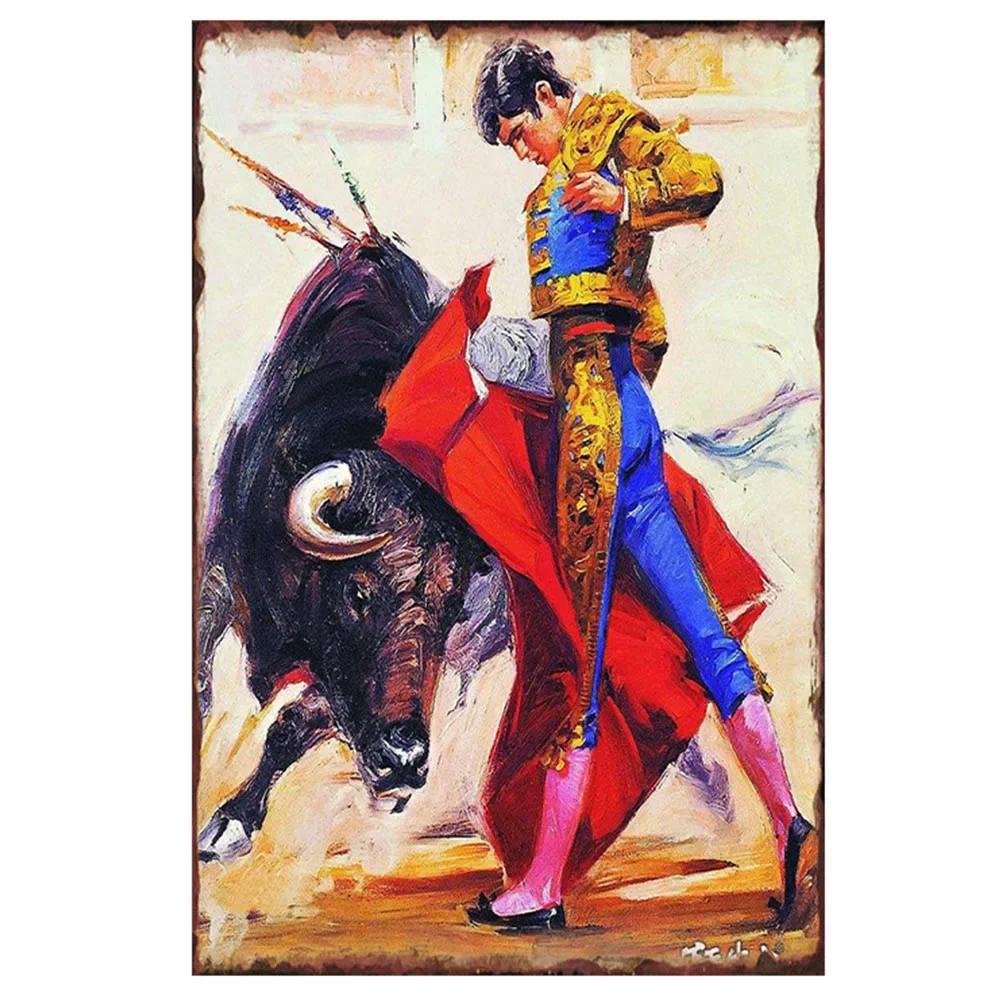 Spanish Bullfighter Poster Retro Metal Tin Signs Plate Passionate Girl Tinplate Plaque Pub Home Wall Decoration xcm