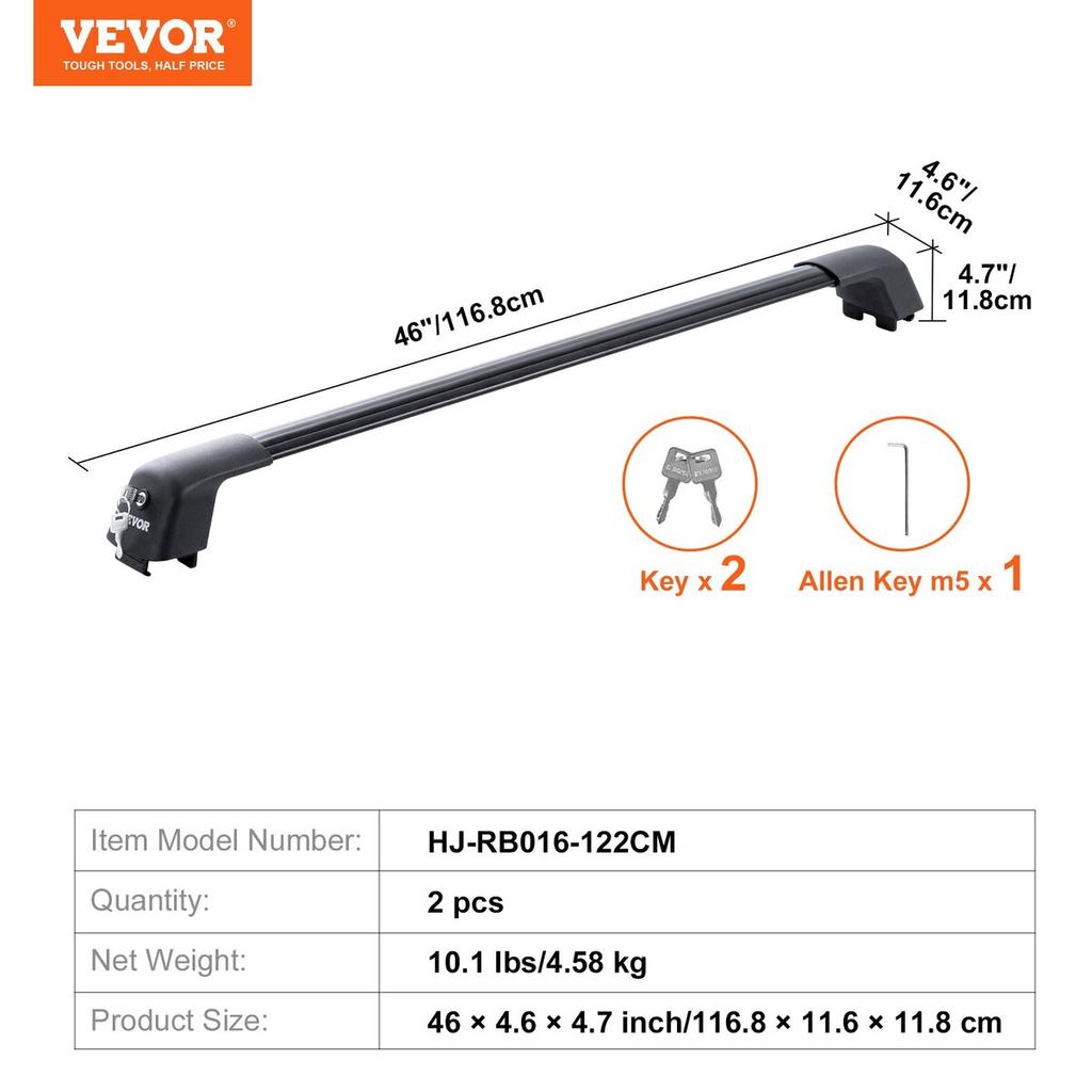 Universal Roof Rack Crossbar Max 48.4" Fits Grooved Side Rails without Gap