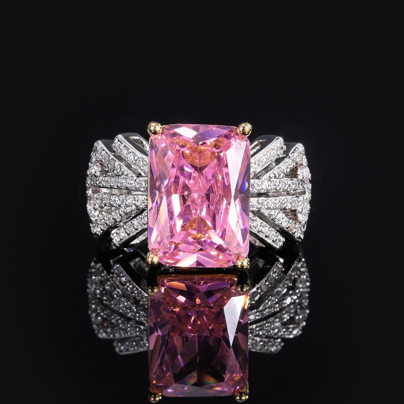 Кольцо из розового циркония, женское кольцо с параизумрудом, винтажное квадратное кольцо с цирконием