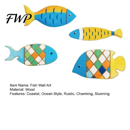 Bathroom Wall Art Fish 4 Pcs Wooden Nautical Decor Rustic Coastal Ocean Kitchen Decoration Vintage Beach Lake House Hanging Sculpture for Bedroom