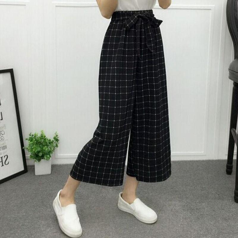 Women High Waist Elastic Striped Culotte Pants With Elegant Wide Leg Flare Design For Casual Wear