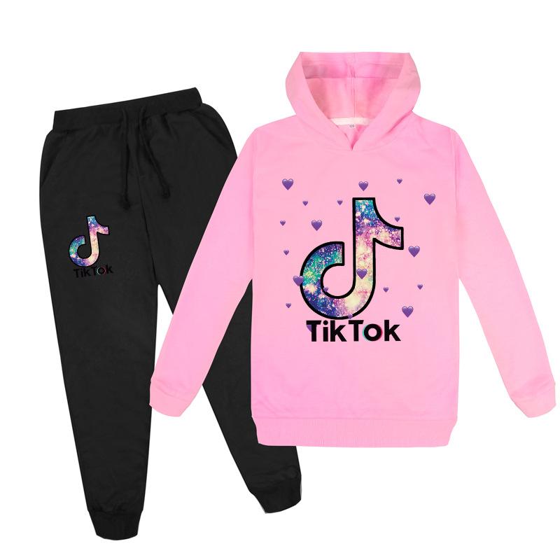 Повседневный детский спортивный костюм унисекс, детские толстовки с принтом Tik Tok с длинными рукавами + комплект штанов, модный пуловер с капюшоном, свитер + брюки