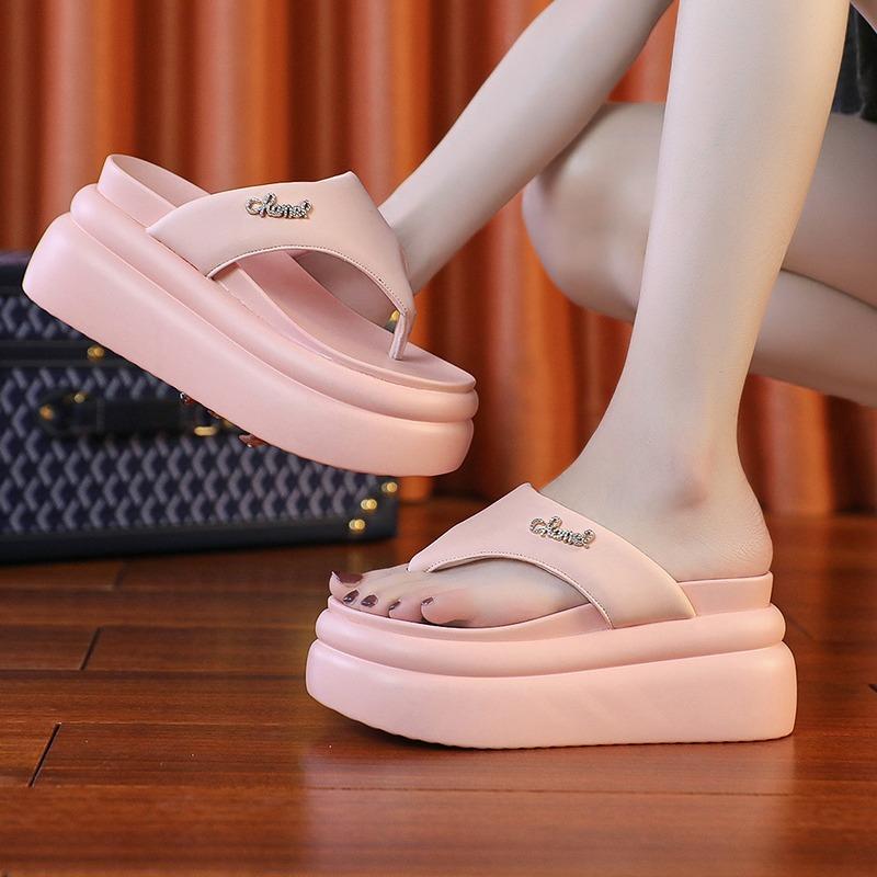 Fashion Women Clip Toe Chunky Platform Slippers for Summer 9CM Wedge Heels Flip Flops Woman Black Slip-On Thick Bottom Sandals Laides