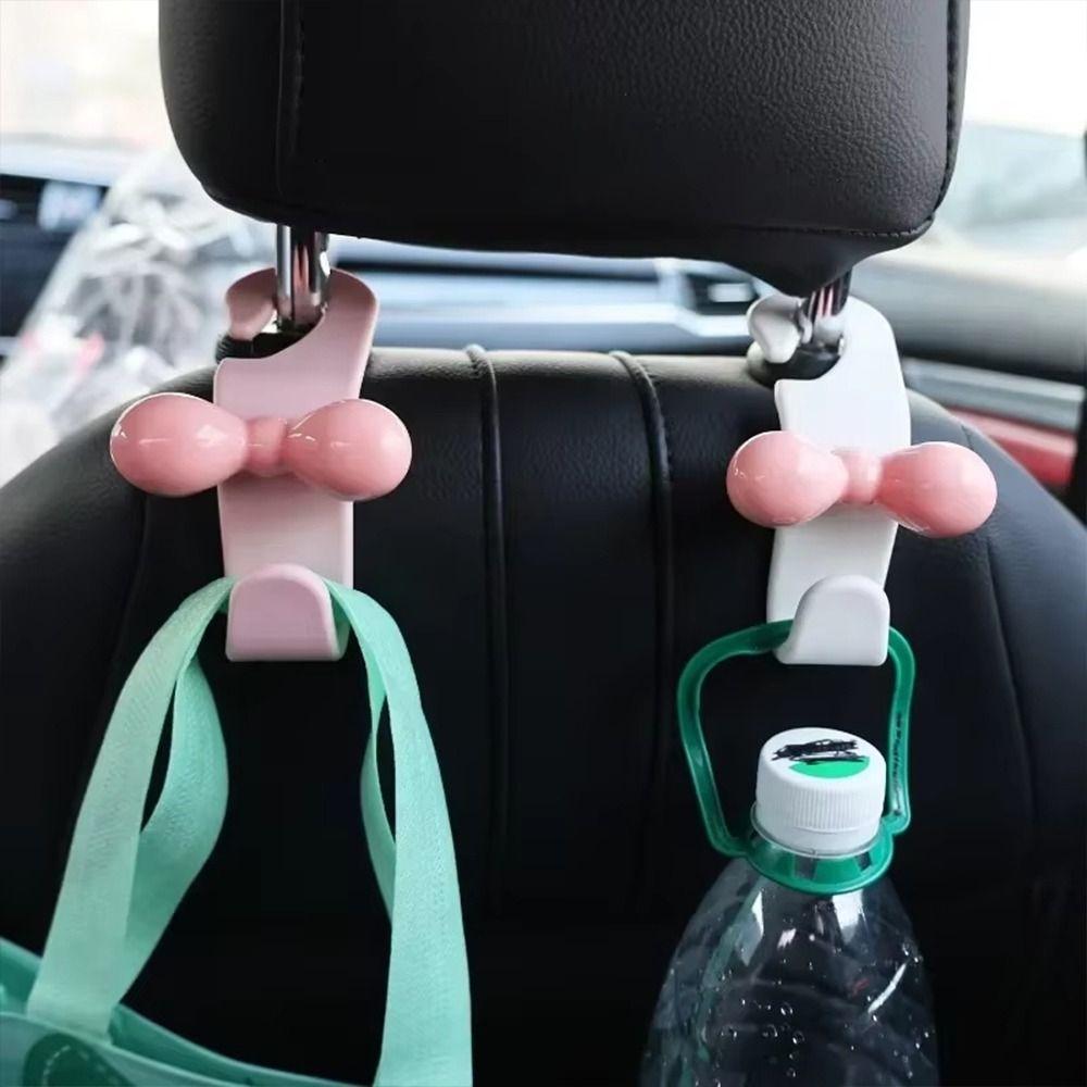 2Pcs Cartoon Dopamine Pink Bow Car Hook Plastic Multifunctional Car Seat Hanger Hooks Home Storage Hook Car