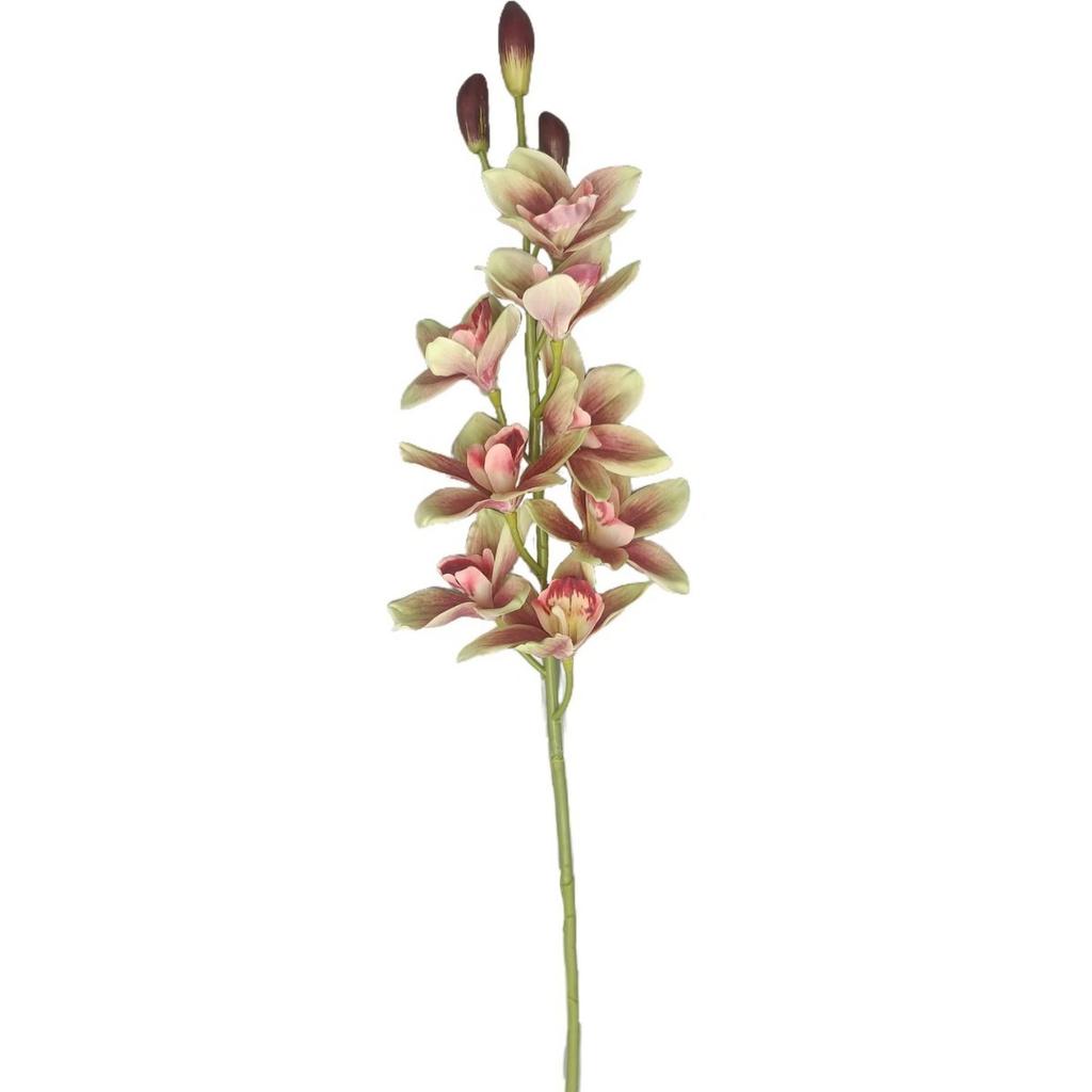 Yellow Artificial Cymbidium Orchid Stem, Faux Orchid with Blooms & Buds, Fake Flower for Home Vase Decor