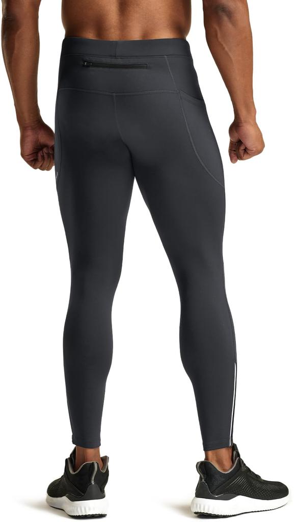 Tesla Men's Running Tights, Warm, Stretchy, Cycling Compression Wear, Fleece Material, Ankle Zippers, Back Pocket, Autumn/Winter, YUL80-CHC_3XL