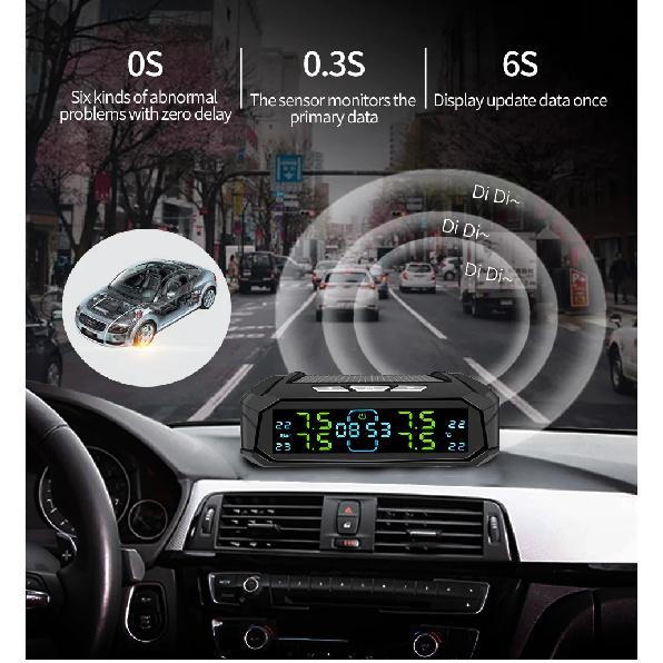 E-ACE USB/Solar TPMS 4 Sensors Temperature Monitor Security Alarm Digital LCD Display Tire Pressure Gauge Car Tyre Monitor