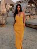 EDOLYNSA Sexy Knit Cut Out Tassel Spaghetti Strap Bodycon Beach Maxi Dress Summer Women's Holiday Club Party Outfit Swimsuit Cover Up K10