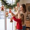 Holiday Tree Hanging Decorations 6Pcs Wooden Christmas Angel Ornaments, 2D Flat Ornaments with Hemp Rope, Retro Pendants for Fireplace and Home Decor