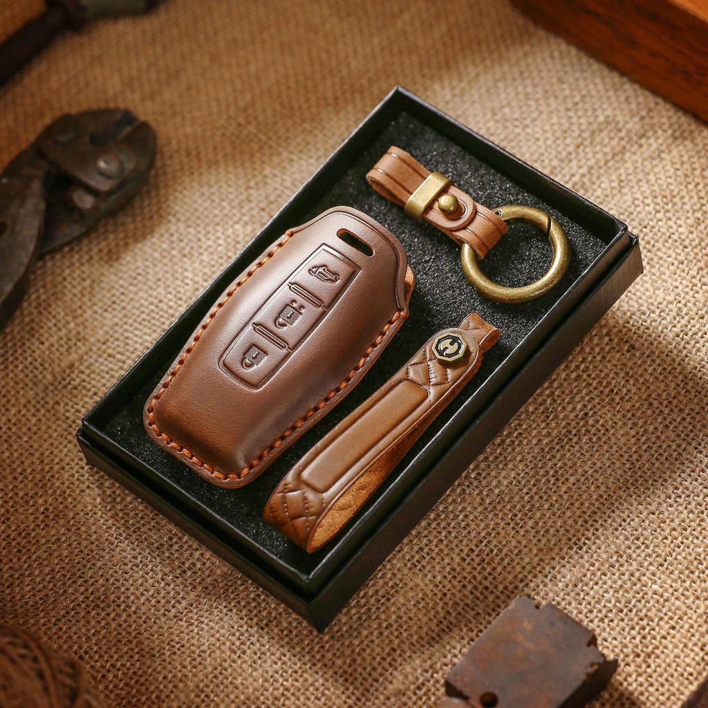 Чехол для ключа из натуральной кожи в стиле ретро для GAC Mitsubishi Outlander