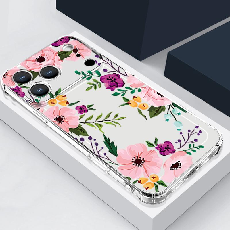 Силиконовый чехол для телефона с цветочным узором для iPhone 17 Pro Max 16 15 14 Pro Max 13 12 Pro 11, ударопрочный, мягкий TPU, прозрачный