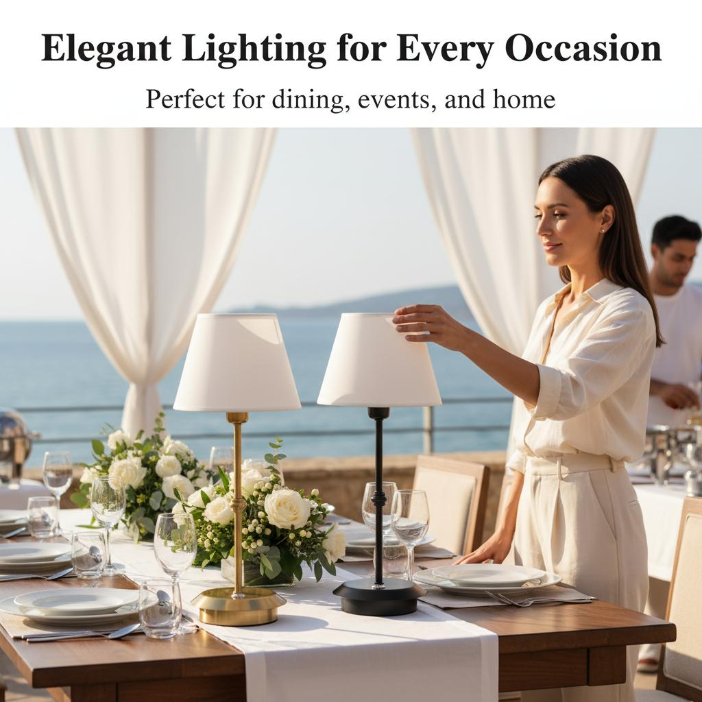 Modern Vintage Farmhouse Iron Wedding Decor Nightstand Hotel Restaurant Bedside Luxury Rechargeable Cordless LED Touch Control