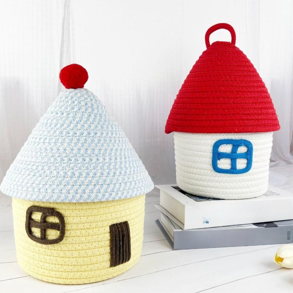 Cotton Rope Woven Desk Organizer House Shape Snack Toys Organizer Vanity Table Study Room