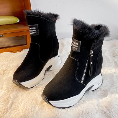 Осенне-зимние новые сапоги на толстой подошве с утолщенным каблуком, модные термоботинки из хлопка, средней длины, с рукавами-трубами, однотонные, короткие