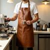 PU Leather Working Apron Barbers BBQ Grill Chefs Waterproof Oil-Resistant Unisex Adjustable Neck Strap With 2 Large