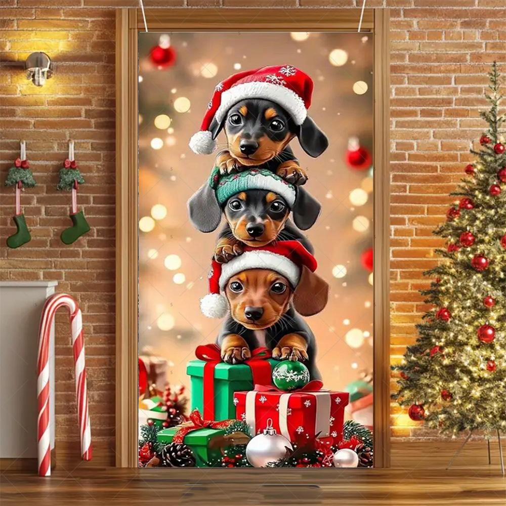 Cartoon Pet New Year Christmas Party Decorations Cat Dog Theme Door Covers Background Supplies Xmas Tree Photography Backdrop