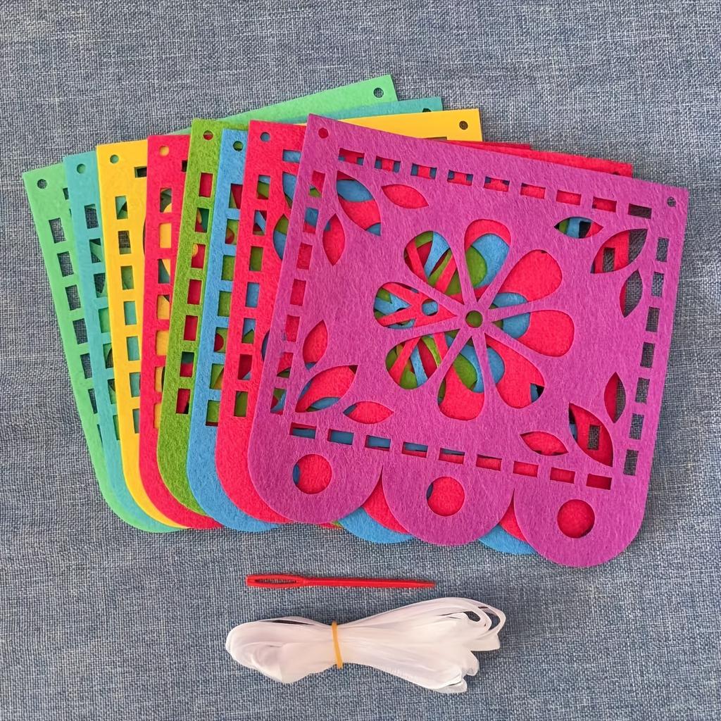 Баннер для мексиканской вечеринки «День мёртвых» - 4 полоски (32 таблетки) Яркая гирлянда из фетра, для Фиесты, Карнавала и Свадебного декора